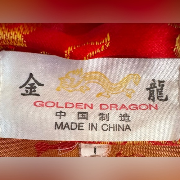 Golden Dragon Full Length Vintage Robe- red with gold embellishments- Sz large - Picture 8 of 12